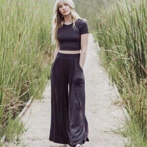 By Together Black Take It Easy High Waisted Wide Leg Pants Womens Size S